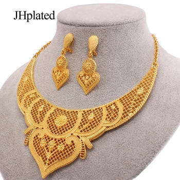 Dubaj módní luxusní zlatý pokovené plné designer collares Šperky set náhrdelník náušnice set svatební svatební dárky šperky sady