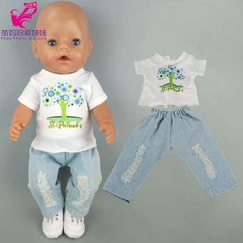 Novorozenec 40 cm panenku baby t-košile, roztrhané džíny 18 palcový American og dívka panenku šaty kalhoty