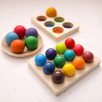 Rainbow Board Dítě, Montessori Vzdělávací Dřevěné Hračky, Barva Třídění Smyslové Hry, Kognitivní Vzdělávací Hračky Dřevěné Kuličky Zásobník