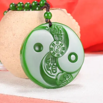 Čínský Zelený Nefrit Taiji Bagua Přívěsek Náhrdelník Kouzlo Módní Šperky Příslušenství Ručně Vyřezávané Muž Žena Štěstí Amulet Nové
