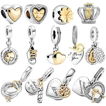 925 Sterling Silver Kruhové Zlaté Srdce ve Tvaru Stromu Měsíc Korálky Kouzlo Fit Pandora 925 Originální Náramek DIY Výrobu Šperků