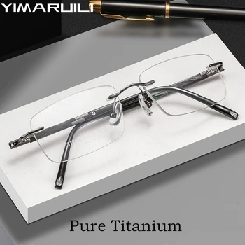 YIMARUILI Ultra-lehké Pohodlné Čistého Titanu Brýle Módní Retro Vysoce kvalitní Optický Předpis Vrtaných Brýle Muži Z9WK
