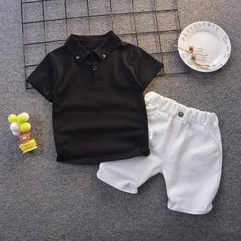 Batole Boy Oblečení Nastavit Letní Krátký Rukáv Černé Tričko, Bílé Šortky Chlapci Oblečení Děti Oblečení