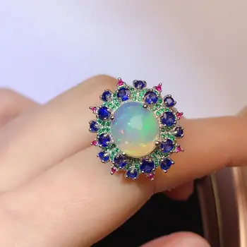 925 stříbrný prsten prsteny pro ženy květinové šperky prsten Tajemné a vznešené šperky Opal