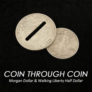 Mince přes Mince, Kouzla, Morgan Dolar A Walking Liberty Půl Dolaru Magia Rekvizity zblízka Iluze, Mentalismu Triky