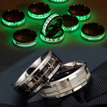 Móda Z Nerezové Oceli Světelný Prst Prsten Pro Ženy, Muže, Zářící V Temné Srdce Pár Snubní Prsteny Šperky Dárkové Příslušenství