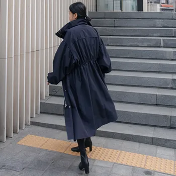 Dlouhá Větrovka Kolena Délka Korejský Módní Vojenské Zip Kabát Jaro Podzim Volný Styl Ženy Kabáty