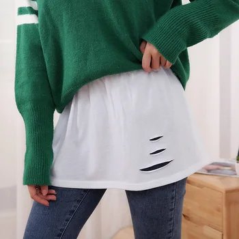Korean Dámské-Line Falešné Falešné Lem Elastický Pás Plná Barva Odnímatelné Sukně Ozdobné Odepínací Spodnička Zástěra