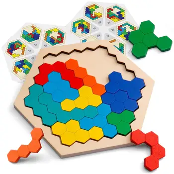 Dřevěné Puzzle, Hračky pro Děti Tangrams Logické Puzzle Barevné Šestiúhelníku Montessori Vzdělávací Hra Děti Hračky
