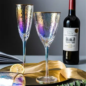 Barevné Sklenice na Víno Šampaňské Crystal Svatební Brýle Luxusní Zlatý Ráfek, Párty, Dárek, Domov, Pít, Pohár, Pohár 280 ml 370ml