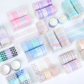 Washi Pásky, Samolepky Na Scrapbooking 8 Ks/Set Grid Washi Maskovací Pásky Cinta Lepicí Materiál Korean Papírnictví Věstníku Zdobí