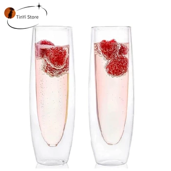 4Pc Skleničky na Šampaňské Set Dvojité Stěny Tepelně Odolat Sklo Pohár opadaném listí sklenice na Šumivé Víno Brýle Transparentní Víno Flétna pro Svatbu