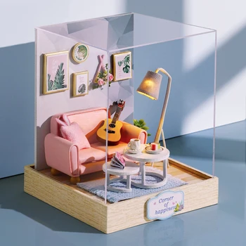 DIY Domeček pro panenky Miniaturní Nábytek Dřevěný Miniaturas Doll House Box Theatr Hračky pro Děti, Dárky k Narozeninám Casa Seed Světa QT25