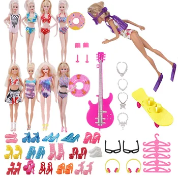 Barbie Doll Příslušenství 40items Plavky Bikiny Plavat Prsten, Boty, Náhrdelník Příslušenství Panenku Šaty Beach Scéna Pro Barbie Panenky