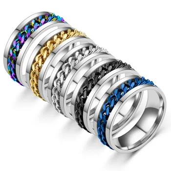 Módní Multi Barvy z Nerezové Oceli Prsteny pro Pánské řetěz s otočným dekompresní Punk prsten svatební Šperky Dárek Velikost 6 -12