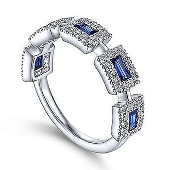 Huitan Noble Modré Zirkony Prsteny pro Ženy Luxusní Stříbrné Barvě Snubní prsteny Doplňky 2022 Módní Šperky Stran