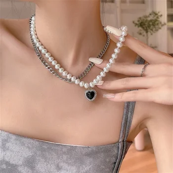 ZHIXUN Nový Ročník Link Řetěz Srdce Přívěsek Náhrdelník Ženy Ženy 2022 Módní Perlový Náhrdelník pro Ženy Šperky Dárek