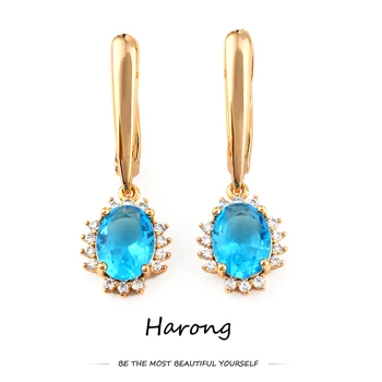 Harong Přírodní Crystal Zirkony Houpat Náušnice Luxusní Velký 3 Barevné Šumivé Přívěsek Kapka Náušnice pro Ženy, Dívky Šperky