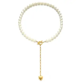 Minamama z Nerezové Oceli Y Konstrukce Tvaru Srdce Imitace Pearl náhrdelník Náhrdelník pro Ženy Přepnout Náhrdelníky, Šperky Dárky