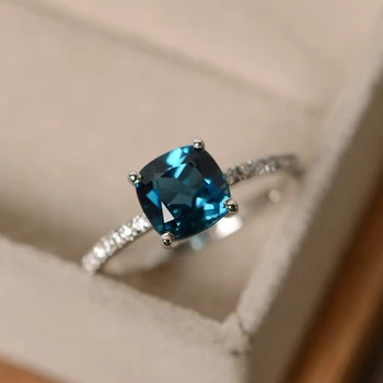 Svatební Prsten Zásnubní Dar Velké Náměstí Sky Modrý Kámen Prsten Pro Ženy Šperky