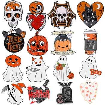 4-5kusů/set Hororové Série Kolíky Šťastný Halloween Dýně Smalt Pin Legrační Boo Kreslený Klopě Pin Oblečení Odznak Brož pro Přátele