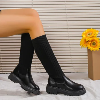 Dámské Nad Kolena Boty 2022 Pletené Podzimní Móda Ženy Platformy Boot Sestřih Dámy Ponožky Boty Ženy Dlouhé Boty