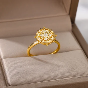 Otočný Ozdobný Zirkony Prsteny pro Ženy z Nerezové Oceli Květinové Hvězda Zlaté Barvy Prsten 2022 Trend Zirkony Estetické Šperky anillos