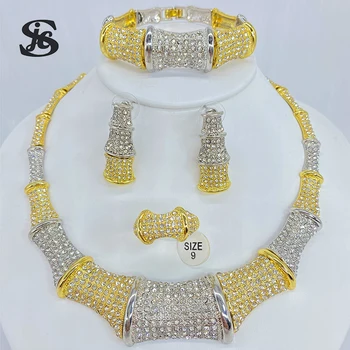 Módní Africké Šperky Hot Prodej Slitiny Zinku Velký Zirkon 4 Ks Set Pro Ženy, Svatební Párty, Denní Nošení