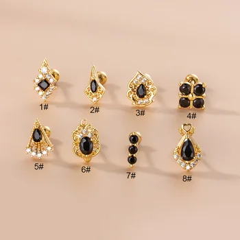 1ks 20G Korean Módní Černé Crystal z Nerezové Oceli Manžety Ucho Piercing Stud Náušnice pro Mládež, Ženy, Dívky