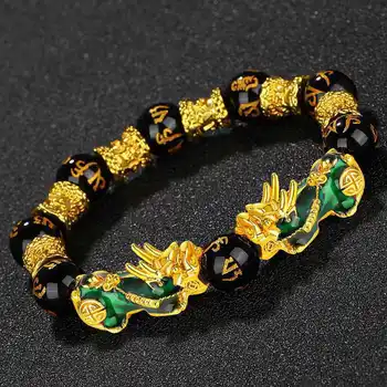 Feng Shui Bohatství Náramek Pro Muže, Ženy Teploty Pi Xiu Náramek Black Obsidian Náramek Přinést Štěstí A Bohatství, Muži Šperky