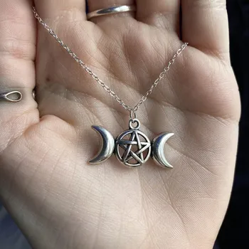 Trojitý Měsíc-Bohyně Čarodějnictví Wicca Pentagram Náhrdelník Kouzlo Měsíc Pentagram Magie Přívěsek Amulet Šperky Kovové Slitiny Šperky