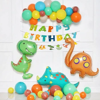 Dinosaurus Narozeninové Party Balóny Dinosaurus Fólie Balónek Happy Birthday Banner Oranžová Modrá Zelená Ballon Věnec