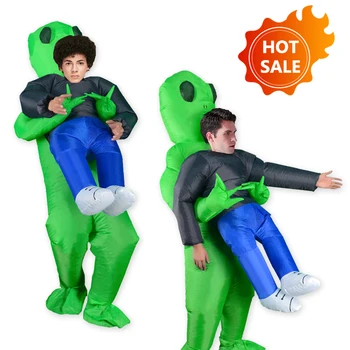 Zelený Mimozemšťan Nafukovací Kostým Cosplay Legrační Oblek Strana Maškarní Halloween Monster Anime Kostým pro dospělé, tak pro děti