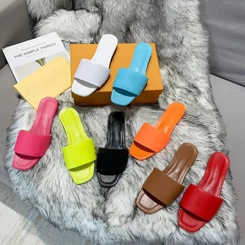 2021 nová značka designer ploché pantofle kožené letní pláž přezůvky venkovní candy barva pohodlné sandály