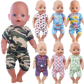 18 Palcový American Doll Oblečení, Krátké Tričko + Šortky Oblek plážového oblečení 43cm Novorozence Znovuzrození Panenku Xiafu Doll Oblečení, Doplňky