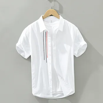 Bílá Krátký Rukáv Košile pro Muže Čistá Bavlna Turn-down Límec Ležérní Košile Letní Nový Mužský Módní Oblečení