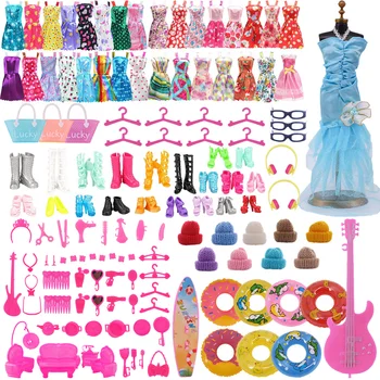 Náhodné Barbie Oblečení Doplňky za 11,8 Palcový Doll Boty, Boty, Šaty, Koruna Závěsy, Brýle, Oblečení Panenky, Děti, Hračky, Příslušenství
