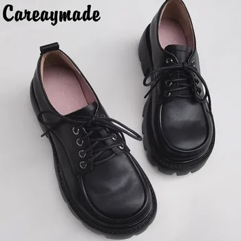 Careaymade-Pravé Kůže krajka-up jednoduchý, módní pracovní boty dámské vysoký podpatek, silná podrážka prodyšný původní jediné boty