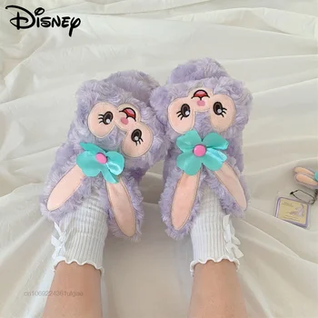 Disney Karikatury StellaLou Nový Domov Boty Korejské Trend Fialové Poloviny Kryt Plyšové Boty Ženy Ploché Boty Y2k Dívka, Roztomilý Fuzzy Pantofle