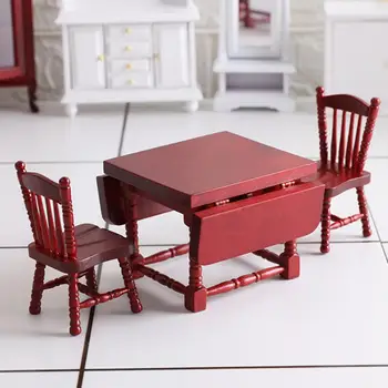 1:12 Miniaturní Domeček pro panenky 3D Dřevěný Nábytek Bříza Skládací Stůl Židle Model Příslušenství Decor Craft Dárek Sada Nábytku pro Děti