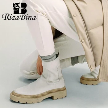 RIZABINA pravé Kůže Ženy Kotníkové Boty Módní Platforma Vysoké Podpatky Zimní Boty Žena Teplé Krátké Boot Lady Obuvi Velikosti 36-41