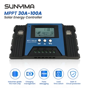 SUNYIMA MPPT Solární Regulátor Nabíjení 12V 24V 30A 40A 50A 60A, 100A Solární Regulátor, Solární Panel, Baterie, Regulátor, 4 USB 5V LCD