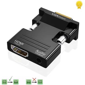 HDMI Na VGA Adaptér 1080P Kabel Převodník s 3,5 mm Jack Audio Výstup pro TV Stick, Notebook, Stolní počítač, Monitor, Projektor, HDTV