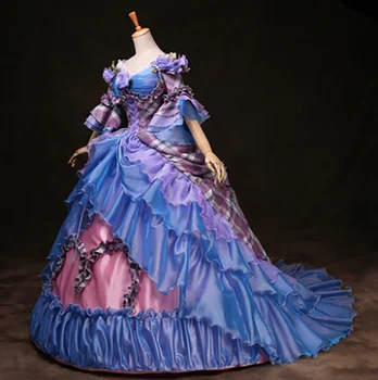 Přizpůsobitelné Deluxe Evropské Středověké Viktoriánské Kostým Fialové Šaty Ženy Královna Cosplay Party Vintage Plesové Šaty Večerní Šaty