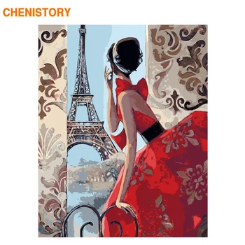 CHENISTORY Rám DIY Malování Podle Čísel Wall Art Malířské Plátno Paříž, Dívka, Malování Podle Čísel Zbarvení Čísla Home Decor Art