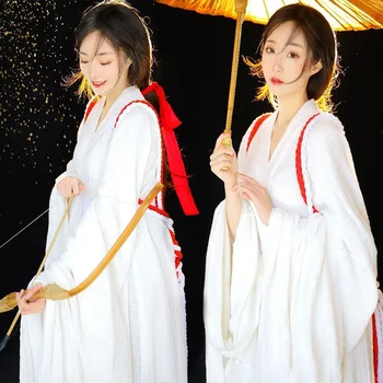 Ženy Hanfu Čínský Lidový Tanec Vintage Classic Kostým Elegantní Bílé Hanfu Oblek Cosplay Kostým Šaty Víla Výkon Oblečení