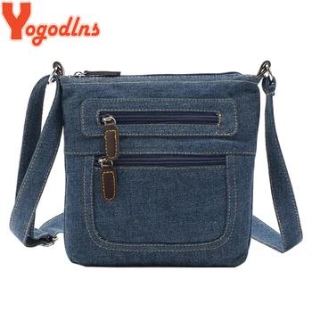Yogodlns Módní modré džínové tašky přes rameno ženy kabelka klasické messenger bag brašny dámské cross-body sling bag