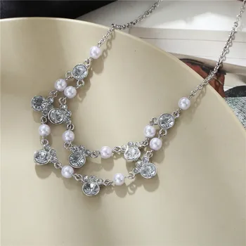 Simulace Barokní Perlový Přívěšek Náhrdelník Dvojité Vrstvy Stříbrná Barva Elegantní Kouzlo Crystal Náhrdelník Náhrdelník Pro Ženy Šperky