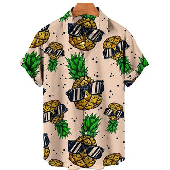 Pánská Košile, Havajské Košile Ovoce Tisk Krátké Rukávy Ananas Vzor Topy Ležérní Móda Pánské Oblečení, Letní Volné Tričko