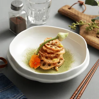 Bílý keramický talíř, jídlo, talíř, domácí high-end studené jídlo, talíř tvůrčí osobnost, Japonský high-footed hotel se speciální nádobí